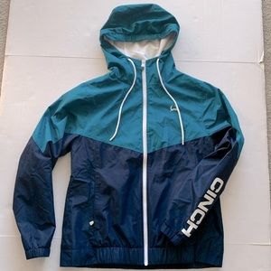 Cinch Blue Hooded Rain Jacket Windbreaker EUC size M Medium